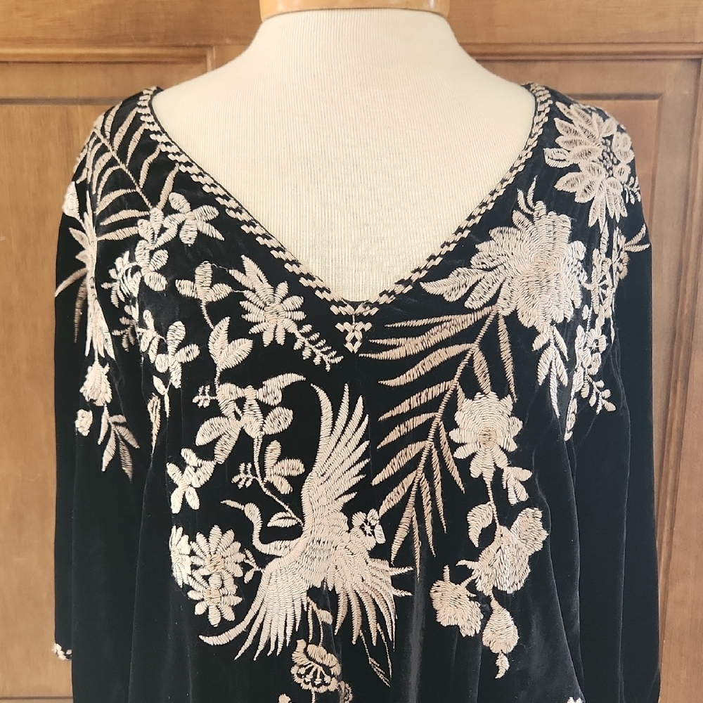 Johnny Was Maree Silk Velvet Embroidered Tunic Dress